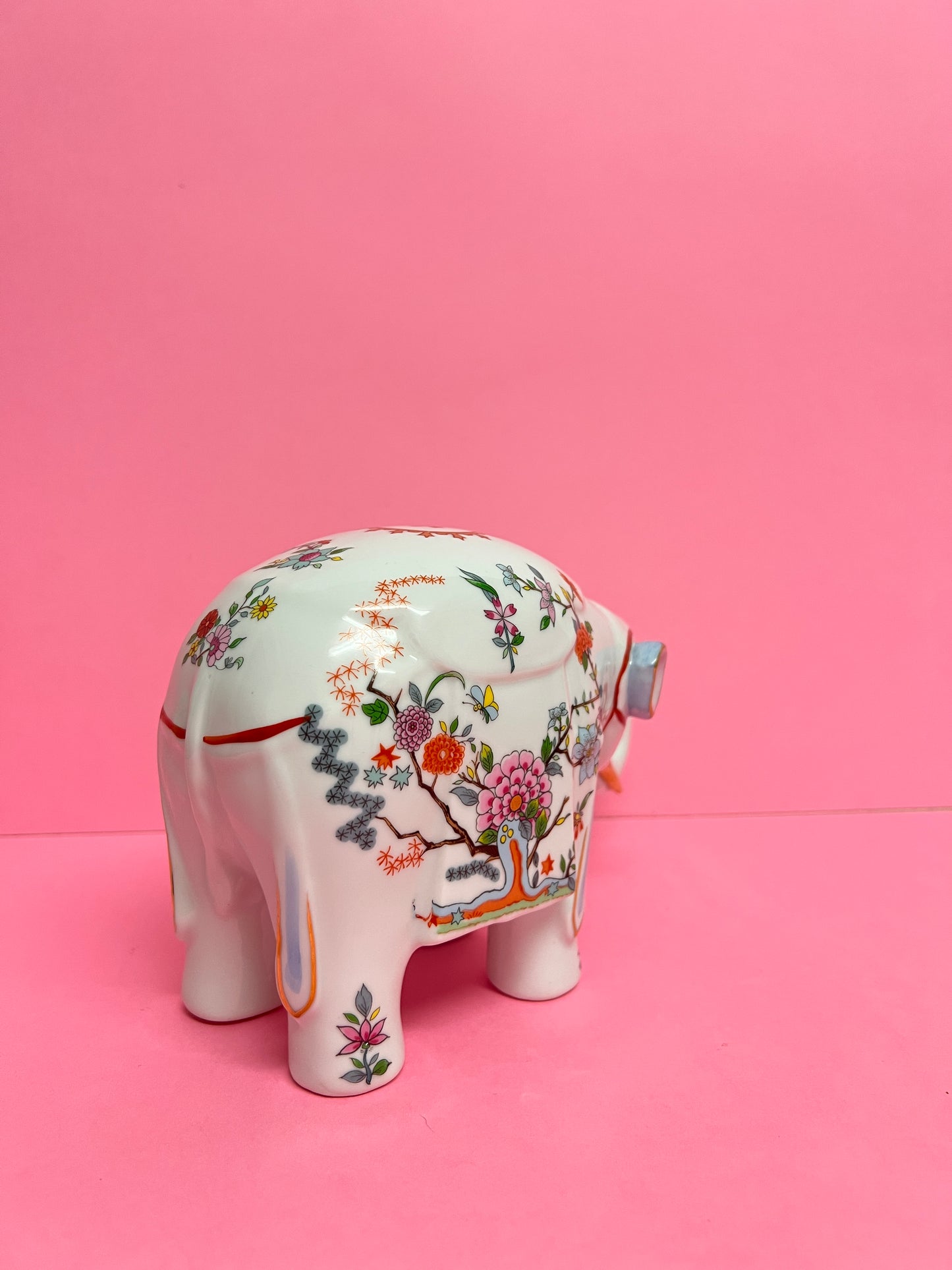 Vintage Porzellan Figur Elefant Aichi Seto Japan Chinoiserie Floral japanische Keramik Hollywood Regency