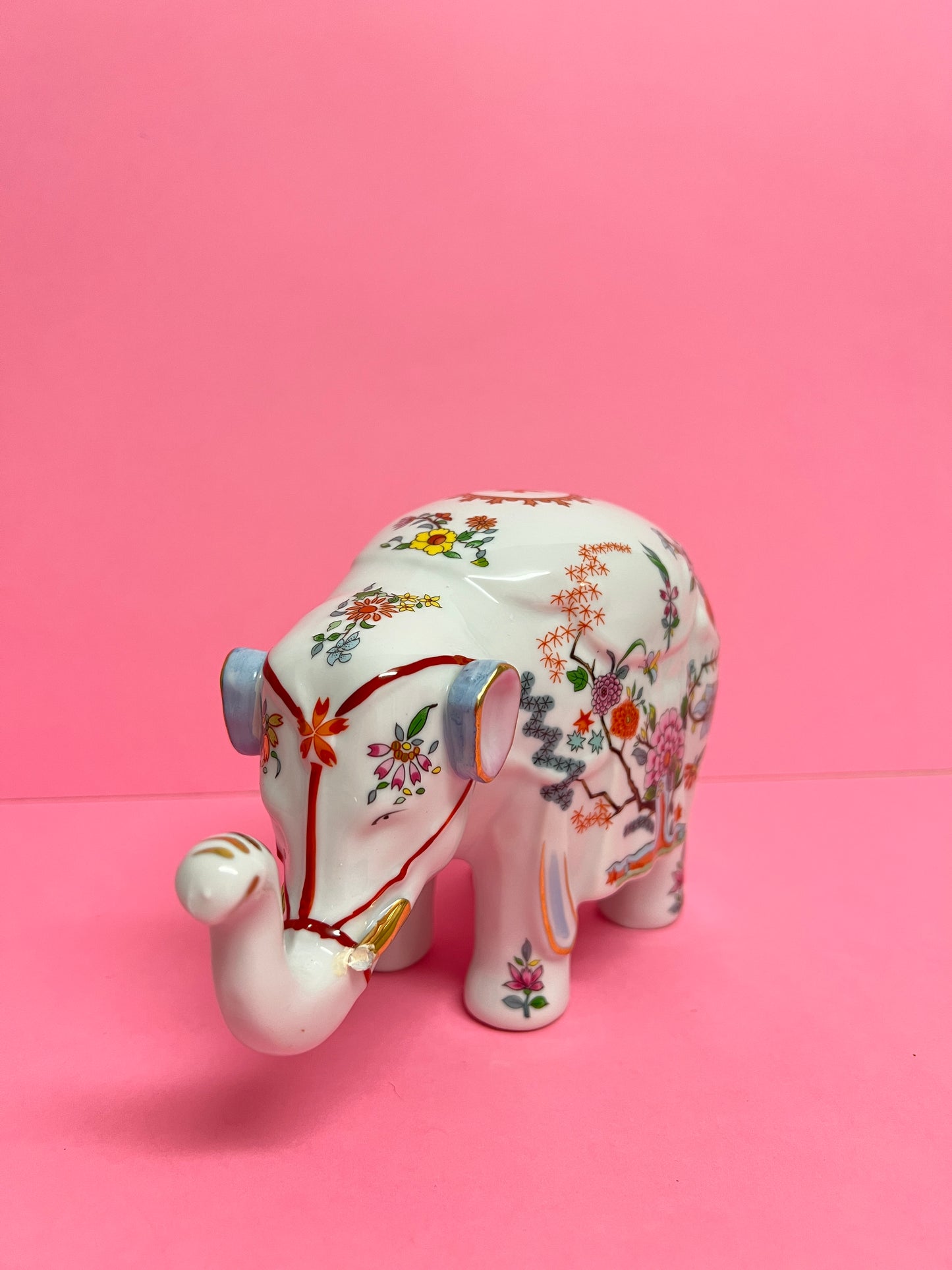 Vintage Porzellan Figur Elefant Aichi Seto Japan Chinoiserie Floral japanische Keramik Hollywood Regency