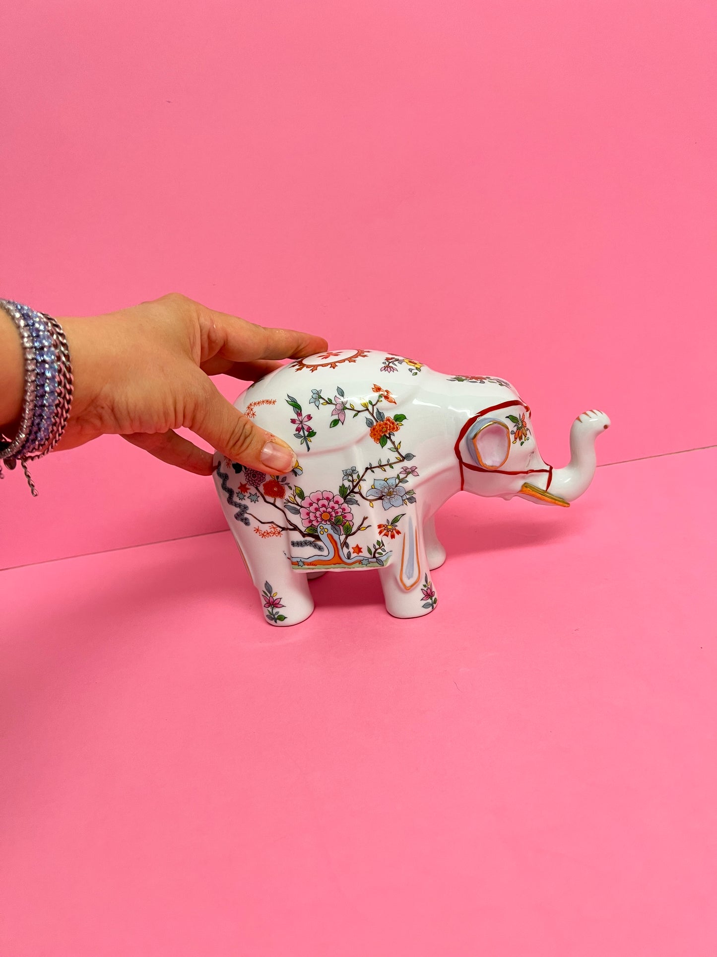 Vintage Porzellan Figur Elefant Aichi Seto Japan Chinoiserie Floral japanische Keramik Hollywood Regency