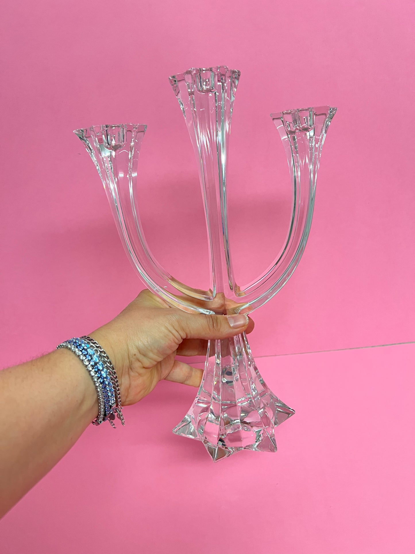 Vintage Villeroy & Boch Bleikristall Kerzenständer 3-armig Lucca Mid Century Glas Kandelaber