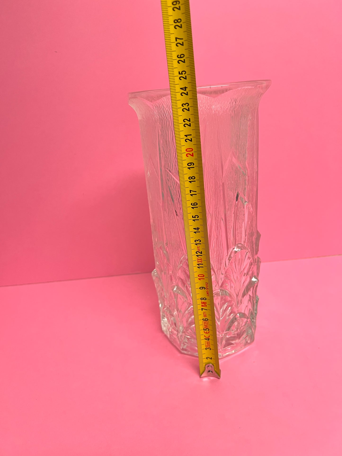 Italienische Vintage Videnza Strukturglas Blumenvase 24cm Relief 70er Retro Blätter