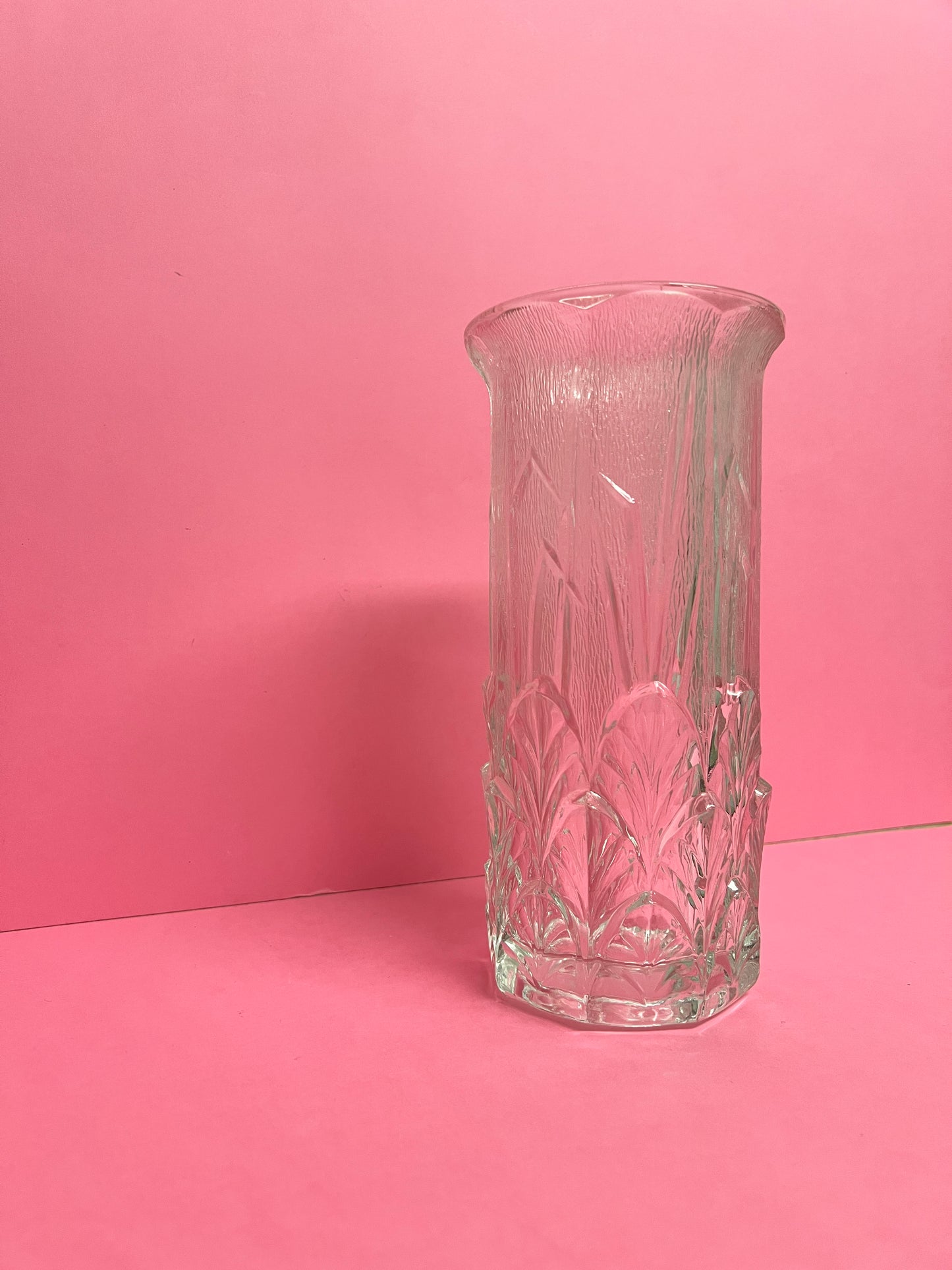 Italienische Vintage Videnza Strukturglas Blumenvase 24cm Relief 70er Retro Blätter