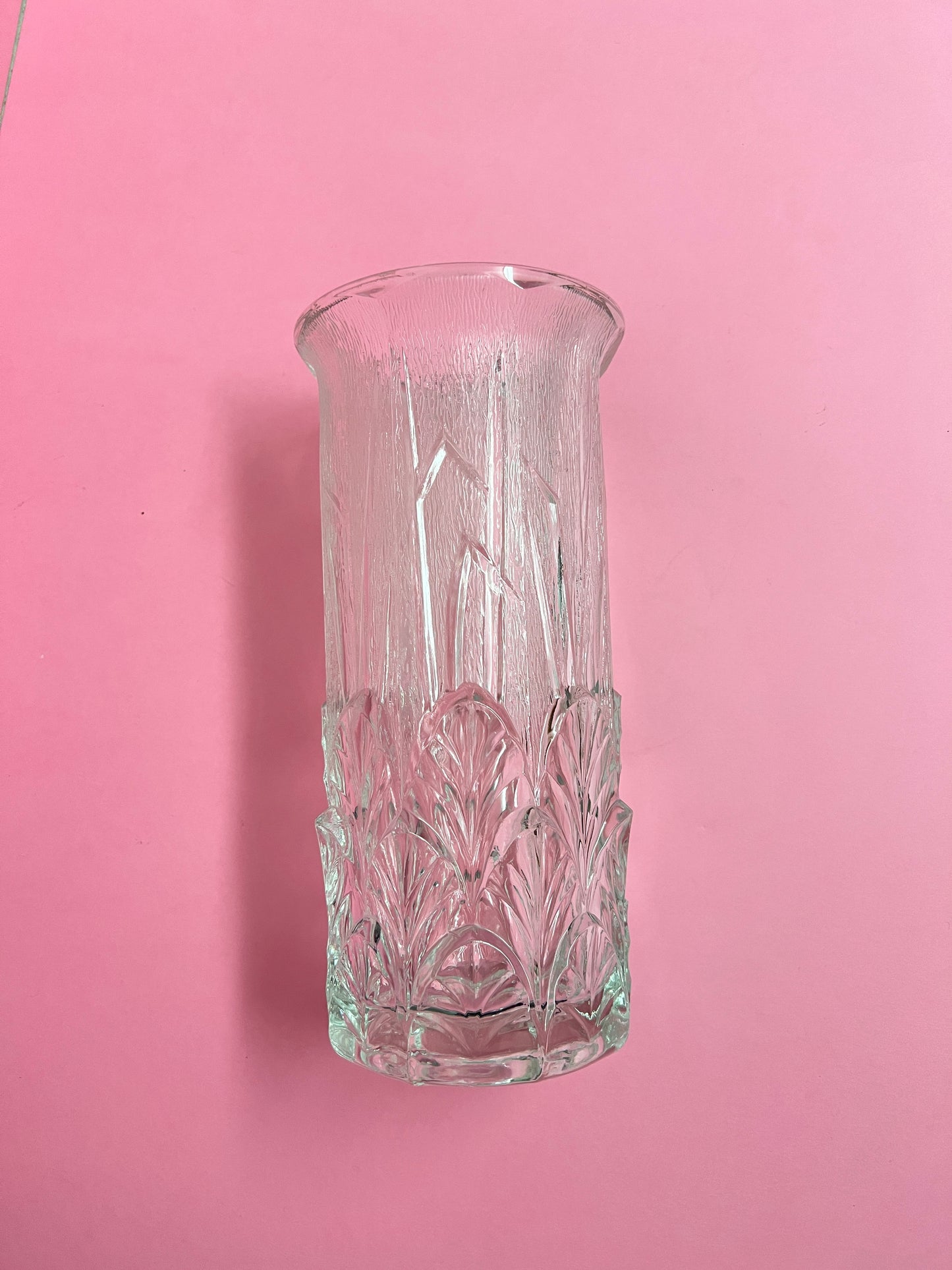 Italienische Vintage Videnza Strukturglas Blumenvase 24cm Relief 70er Retro Blätter