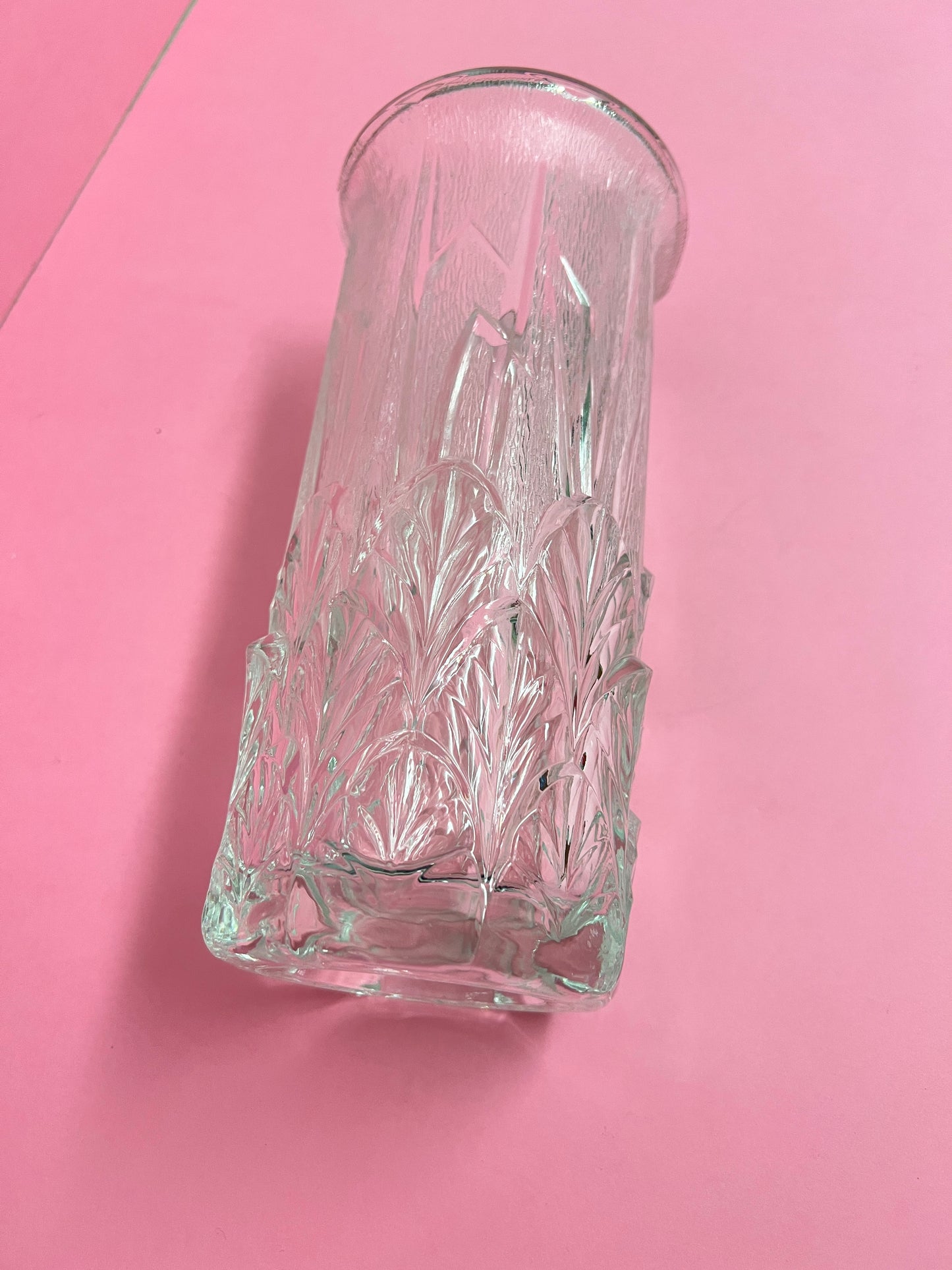 Italienische Vintage Videnza Strukturglas Blumenvase 24cm Relief 70er Retro Blätter