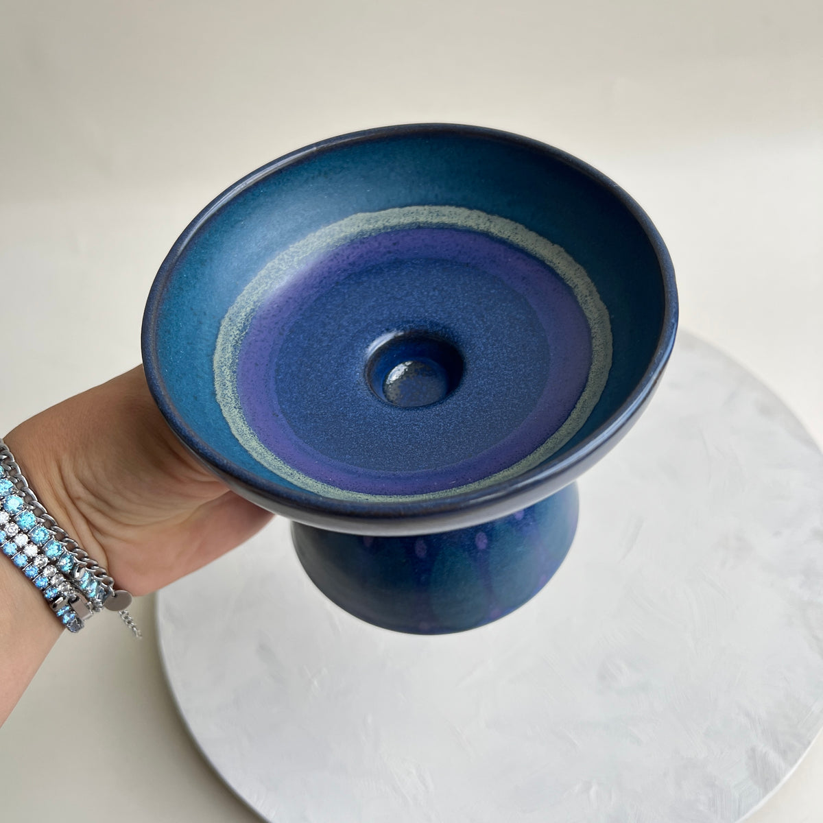 KMK Kupfermühle Keramik Kerzenständer Kerzenhalter Viola blau Mid Century Westdeutschland