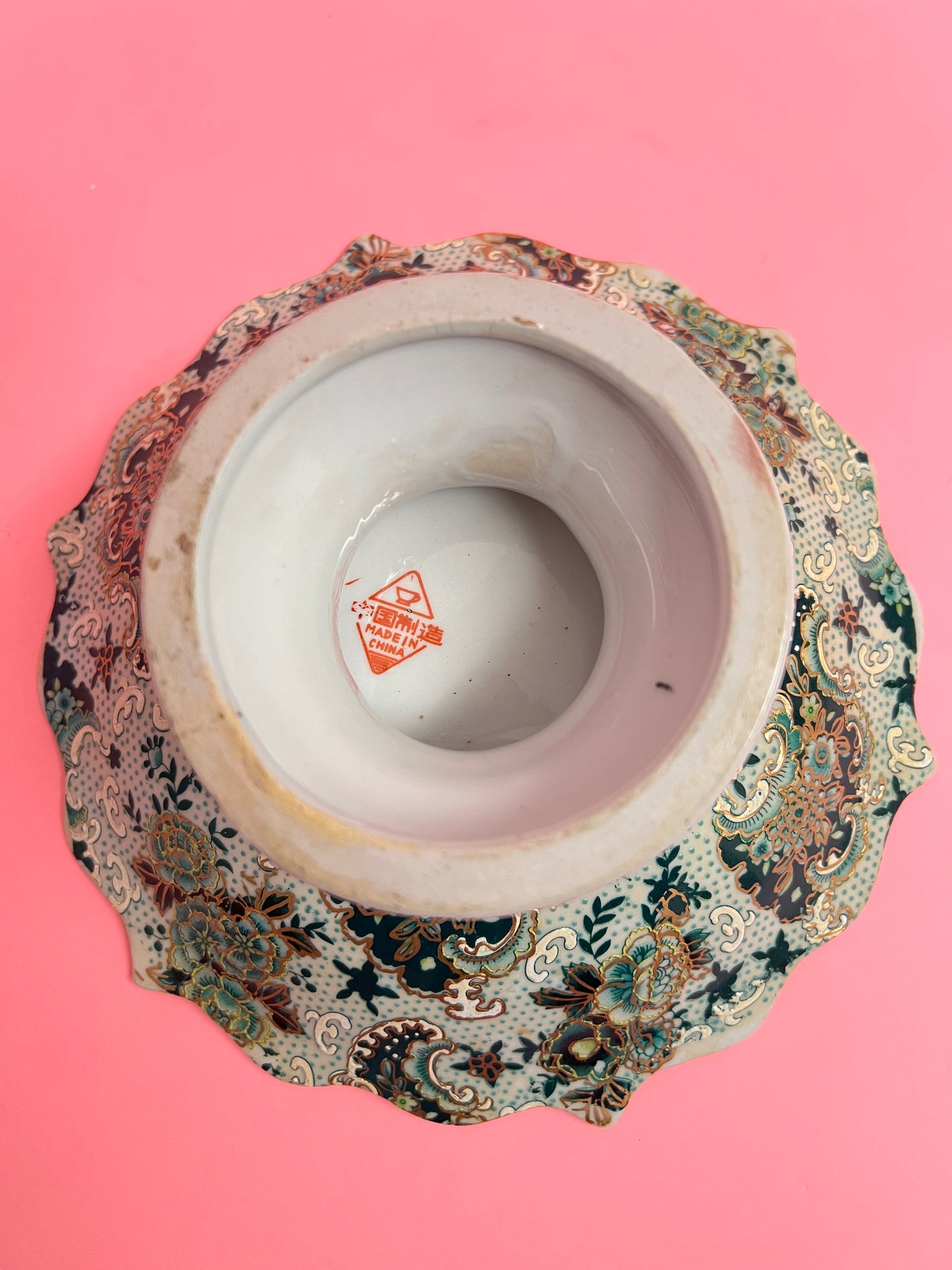 Vintage Satsuma Sockelschale Servier Anbietschale japanisch Vogel Deko grün