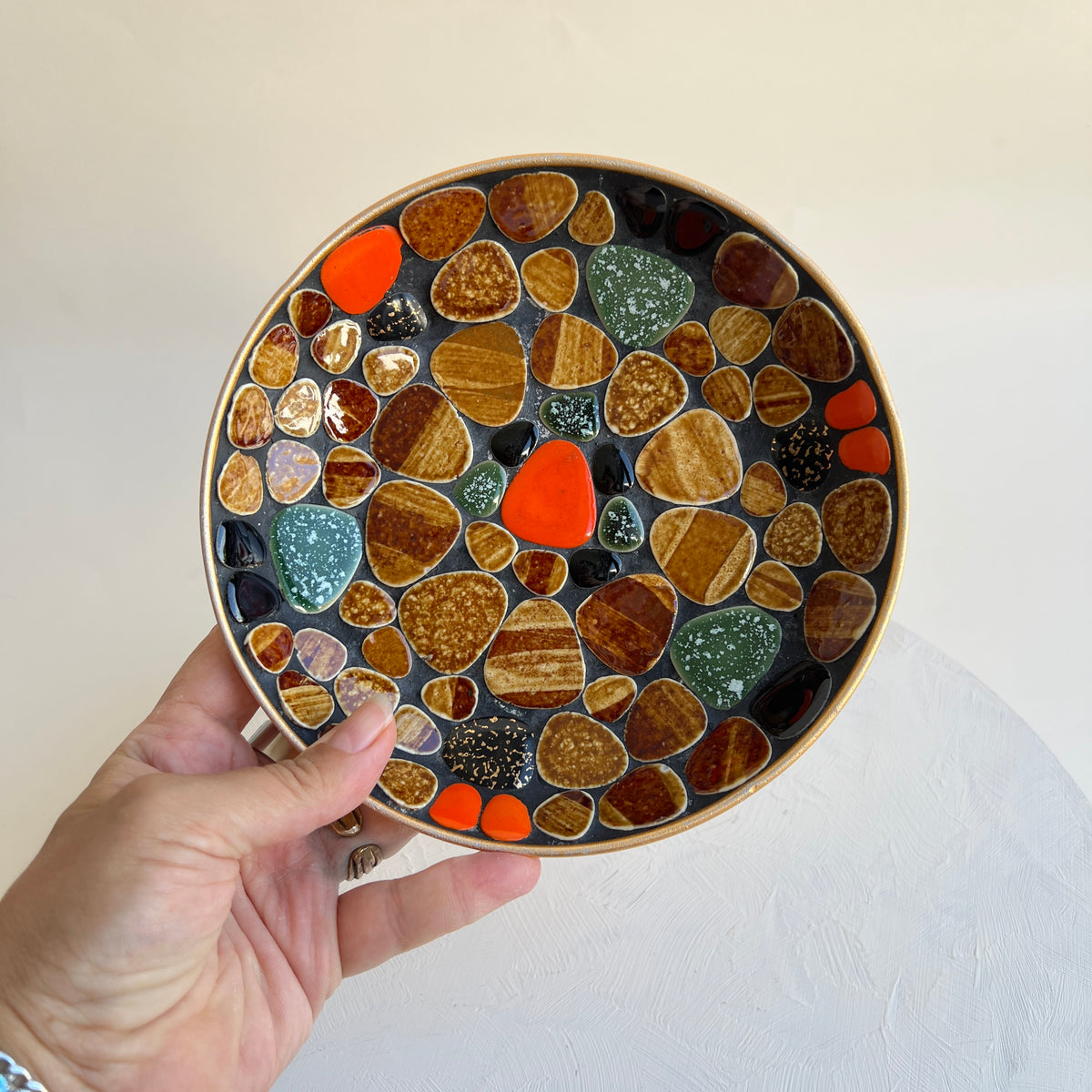 Vintage 70er Dekoschale Mid Century Pebbles-Art Mosaik Snack Schale