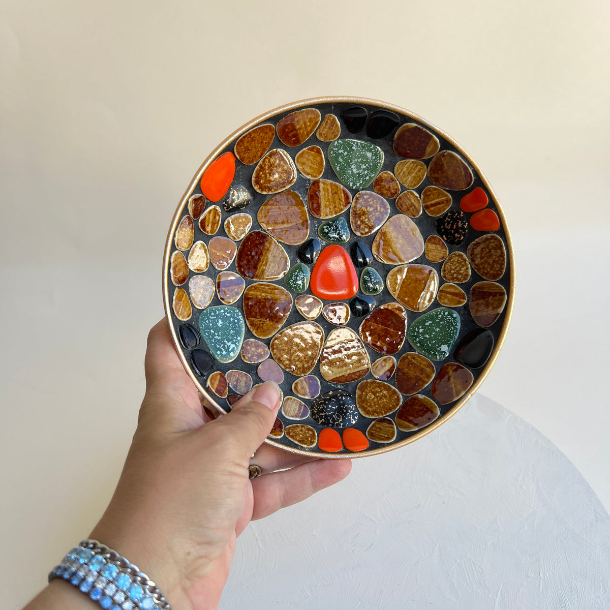 Vintage 70er Dekoschale Mid Century Pebbles-Art Mosaik Snack Schale