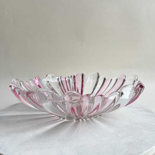 Vintage Kunstglas Obstschale Glasschale rosa böhmisch tschechisch Mid Century