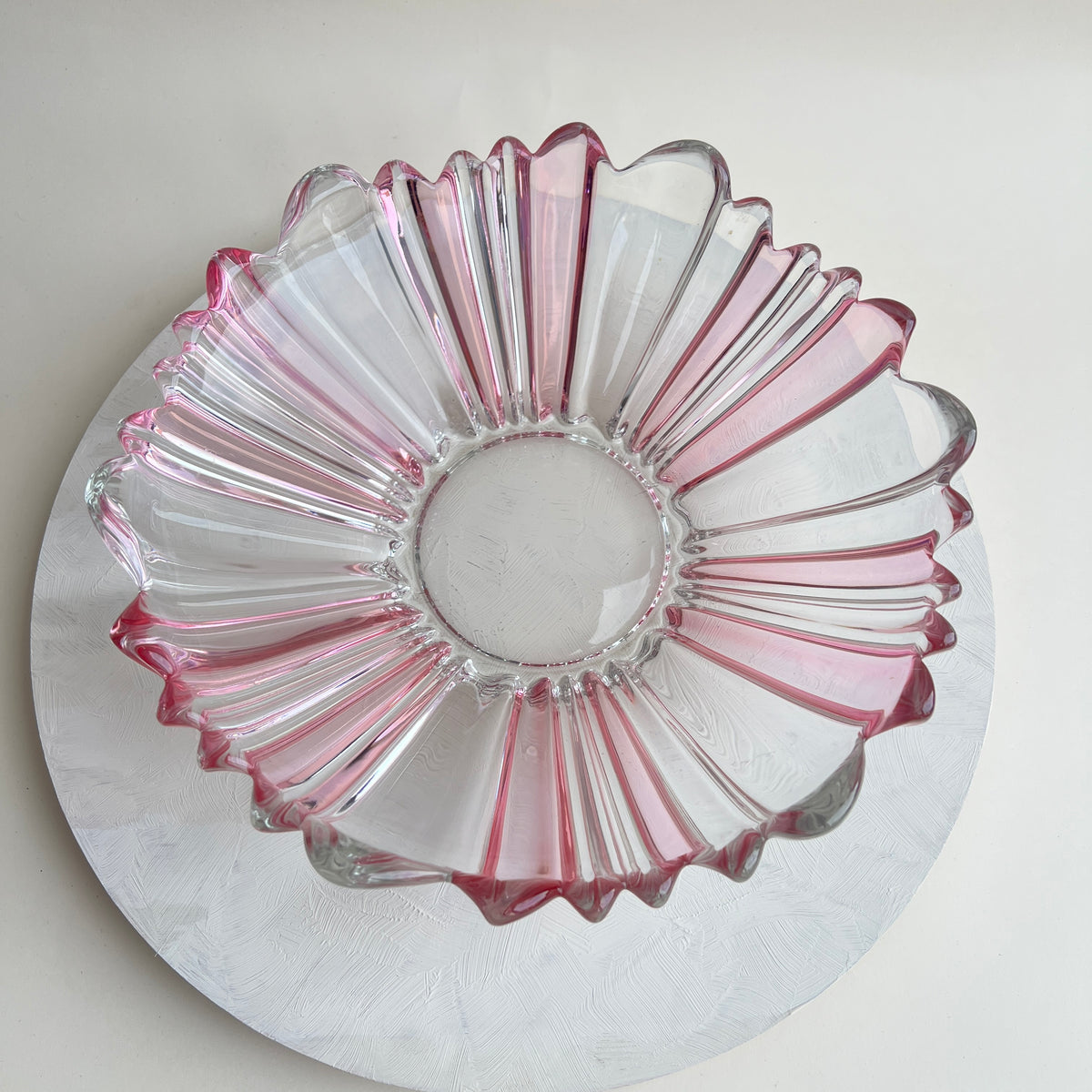 Vintage Kunstglas Obstschale Glasschale rosa böhmisch tschechisch Mid Century