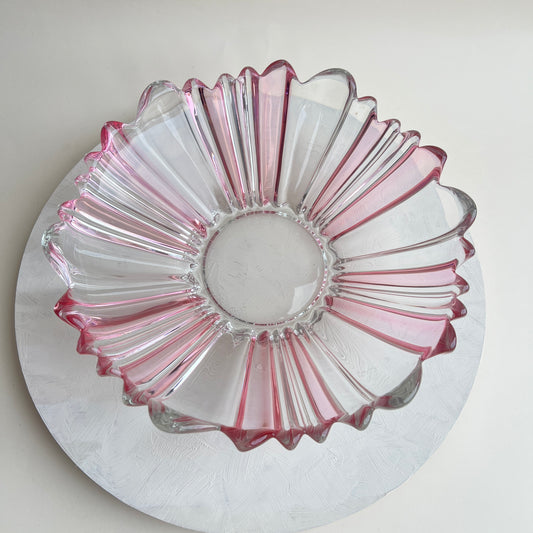 Vintage Kunstglas Obstschale Glasschale rosa böhmisch tschechisch Mid Century