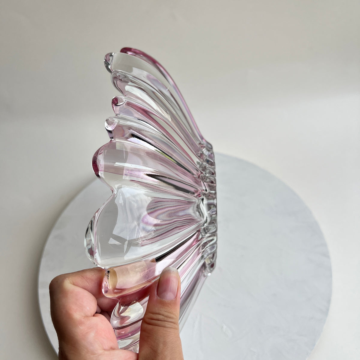 Vintage Kunstglas Obstschale Glasschale rosa böhmisch tschechisch Mid Century