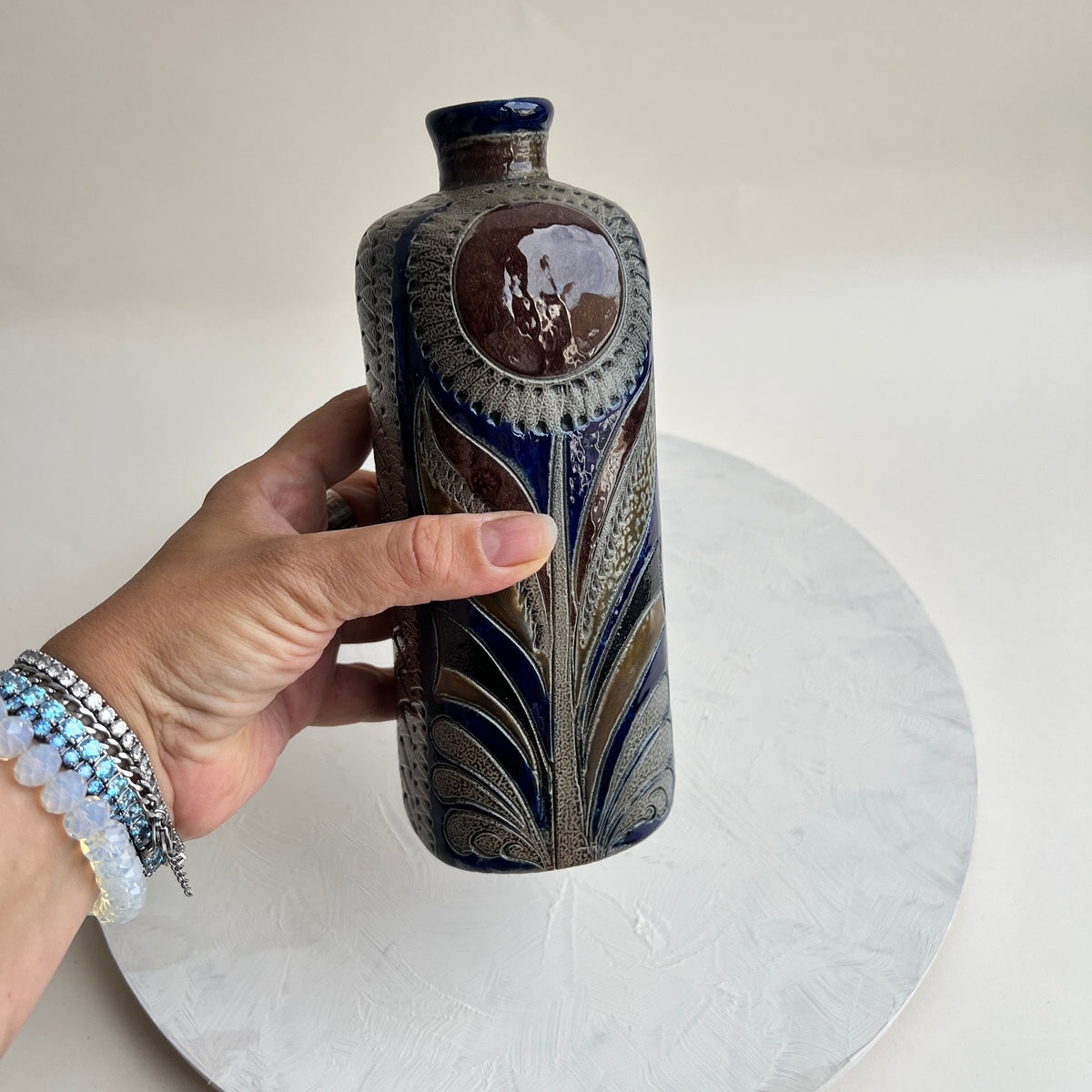 Vintage Sonnenblumen Vase Westerwald Steinzeug Westdeutschland Steingut Flasche