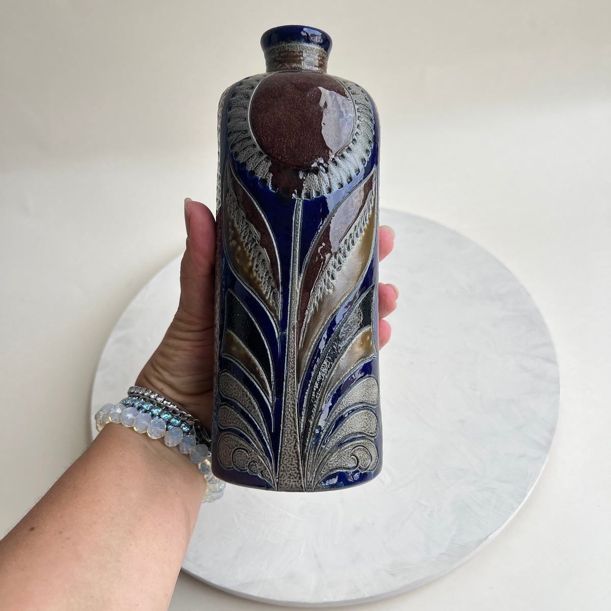 Vintage Sonnenblumen Vase Westerwald Steinzeug Westdeutschland Steingut Flasche