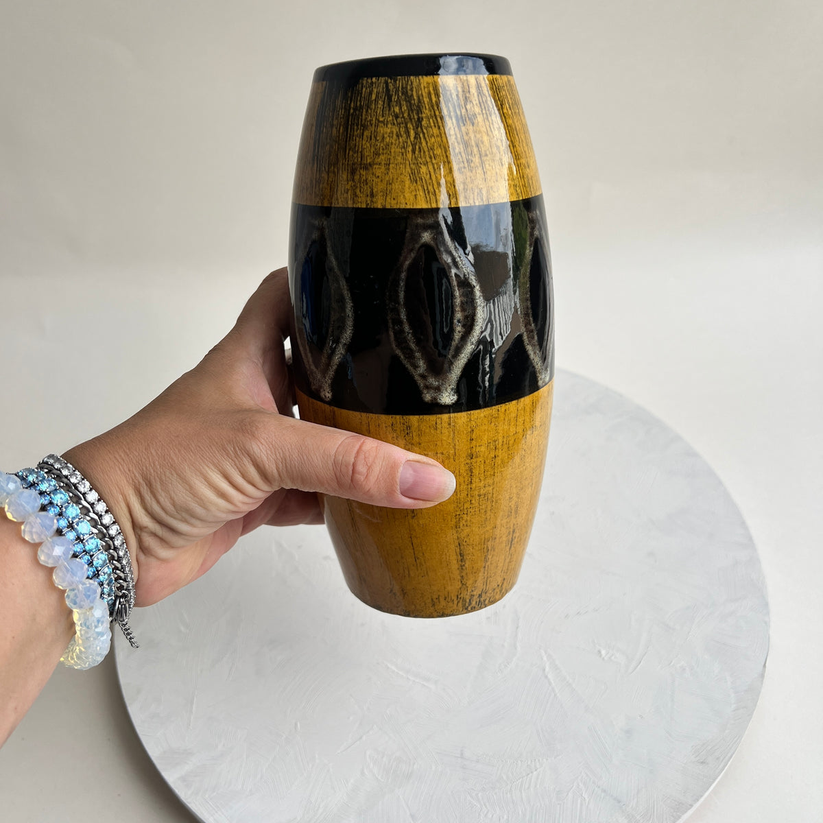 Vintage Blumenvase Scheurich WPG Fat Lava Optik Ocker Gelb Mid Century 60er Keramik Westdeutschland