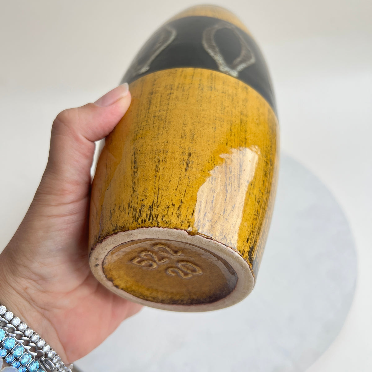 Vintage Blumenvase Scheurich WPG Fat Lava Optik Ocker Gelb Mid Century 60er Keramik Westdeutschland