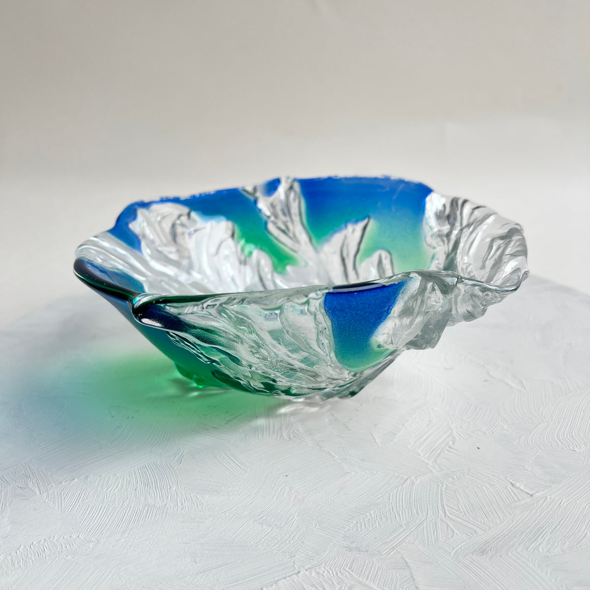 Vintage Walther-Glas Designschale Snackschale Ozeanisches Korallenrelief Blau Grün Ombre Verlauf