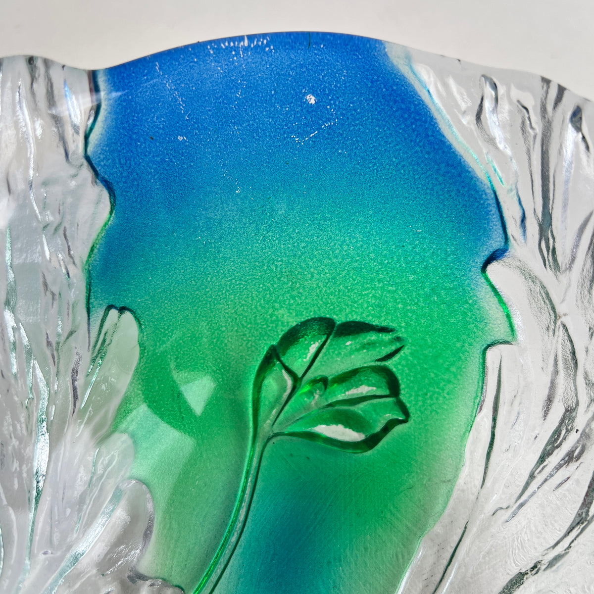 Vintage Walther-Glas Designschale Snackschale Ozeanisches Korallenrelief Blau Grün Ombre Verlauf