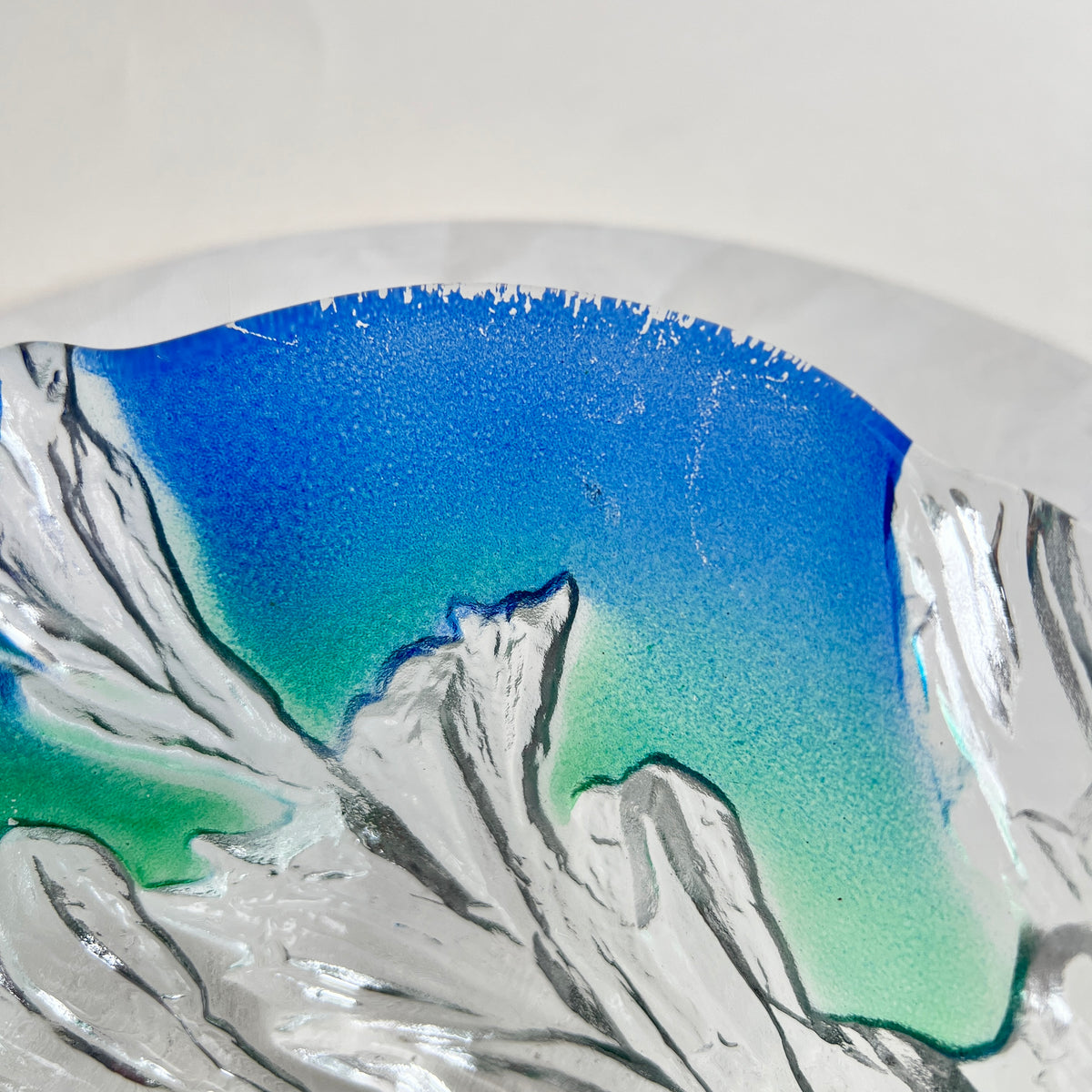 Vintage Walther-Glas Designschale Snackschale Ozeanisches Korallenrelief Blau Grün Ombre Verlauf