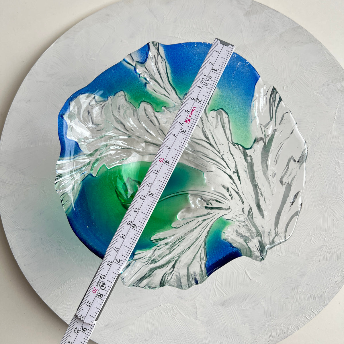 Vintage Walther-Glas Designschale Snackschale Ozeanisches Korallenrelief Blau Grün Ombre Verlauf