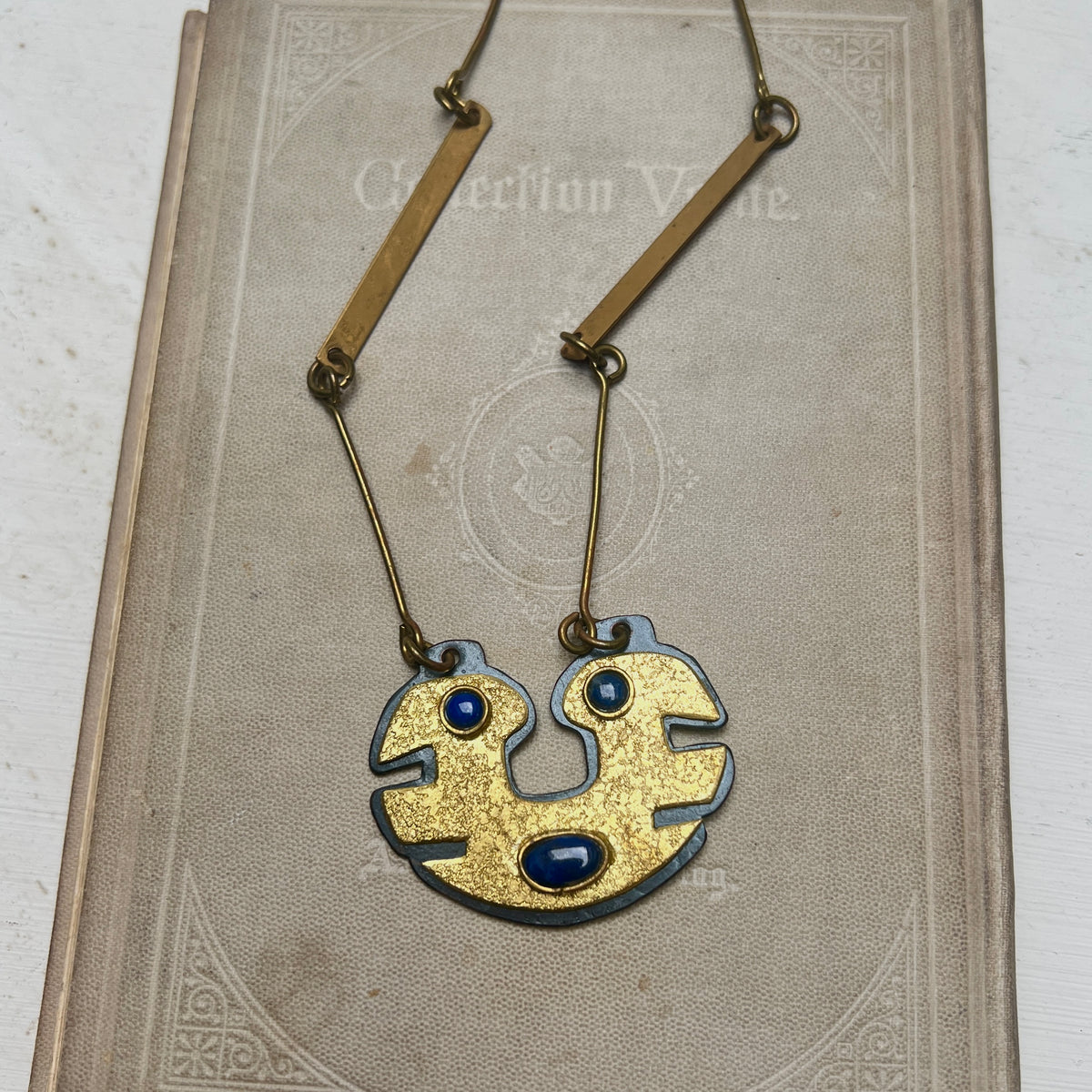 Vintage Eivind G. Hillestad Bronze Collier mit Lapislazuli – Norwegen Brutalismus 1970er