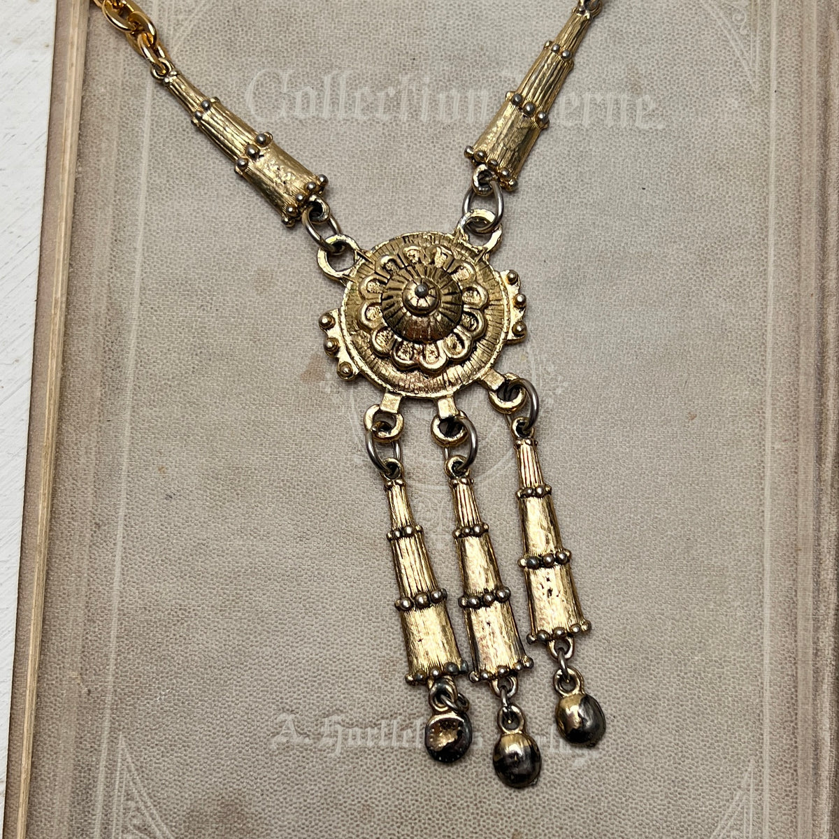 Vintage Ethno Boho Halskette gold antik Etruscan Revival Stil indisch