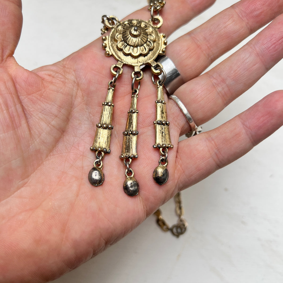 Vintage Ethno Boho Halskette gold antik Etruscan Revival Stil indisch