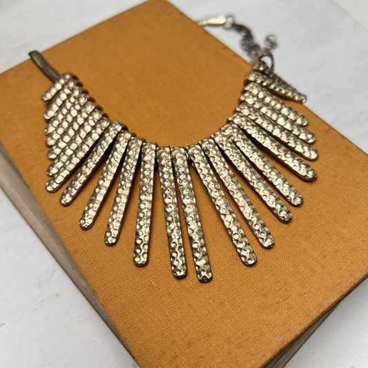 Vintage Hammerschlag Strahlen Halskette 70er Bib Necklace Sunburst Brutalist