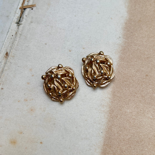 Vintage 70er Brutalismus Ohrclips goldfarben runde Kugel naturalistisch