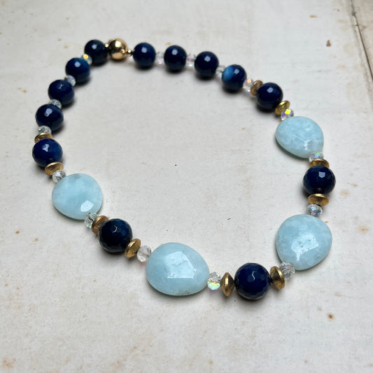 Vintage Chalcedon Glasperlen Halskette mit Magnetverschluss