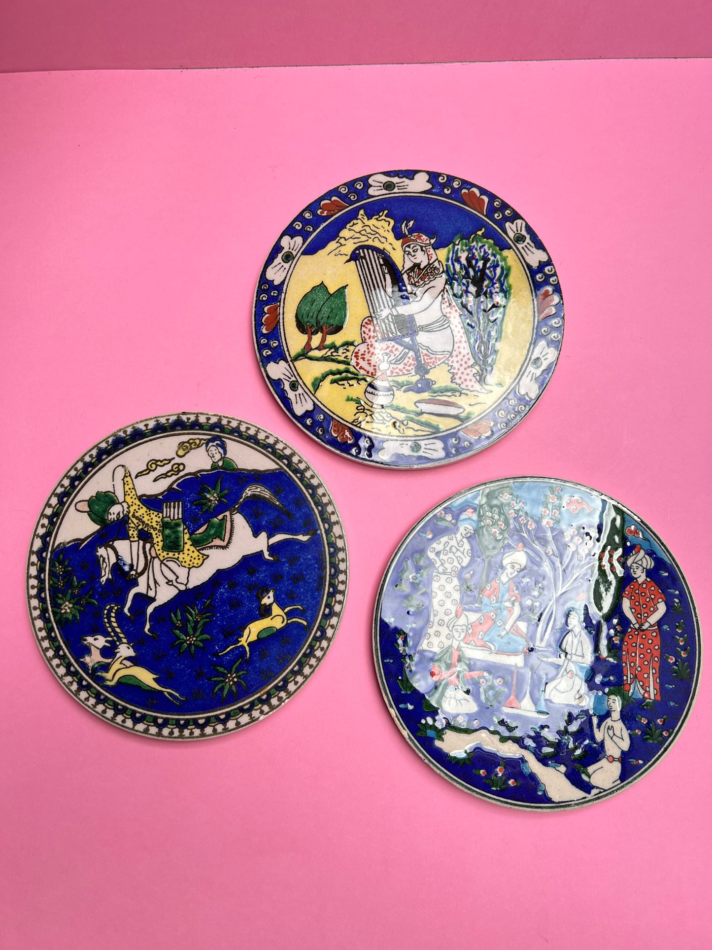 Vintage Keramik Untersetzer Wandteller Set 3 Stück – Orientalische Motive – Osmanische Souvenir Deko – Persische Miniaturen