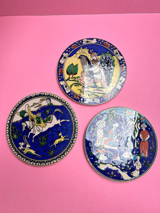 Vintage Keramik Untersetzer Wandteller Set 3 Stück – Orientalische Motive – Osmanische Souvenir Deko – Persische Miniaturen