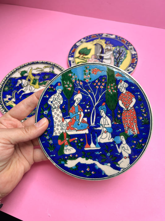 Vintage Keramik Untersetzer Wandteller Set 3 Stück – Orientalische Motive – Osmanische Souvenir Deko – Persische Miniaturen