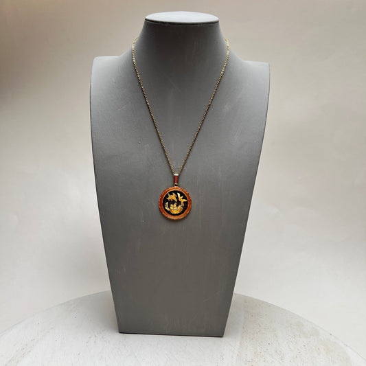 Vintage Damaszener 24k vergoldet Toledo Kette rund mit Vogelnest schwarz gold
