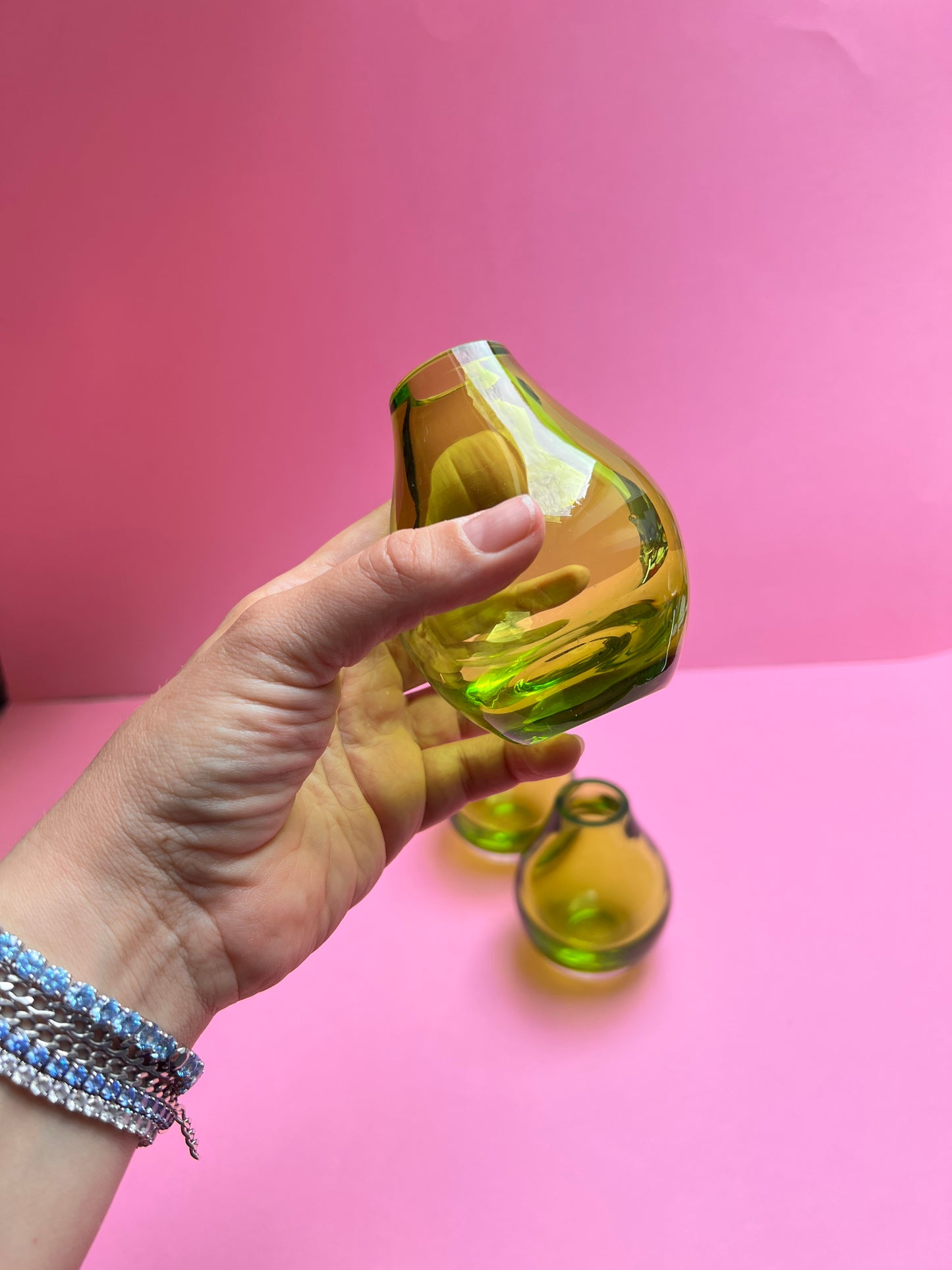 3 Stück grüne kleine Minivasen Glasvasen Set Tischdeko