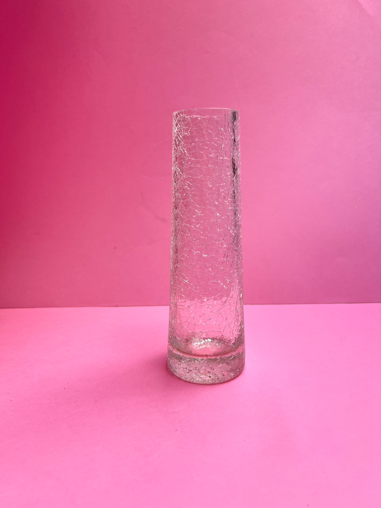 Vintage Craquelé Glasvase klar Crackle Glass Eisglas Zylinderform – 20 cm