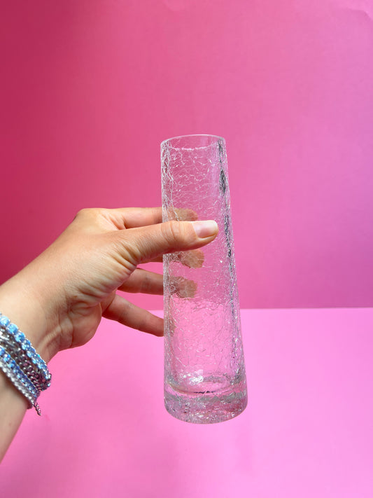 Vintage Craquelé Glasvase klar Crackle Glass Eisglas Zylinderform – 20 cm