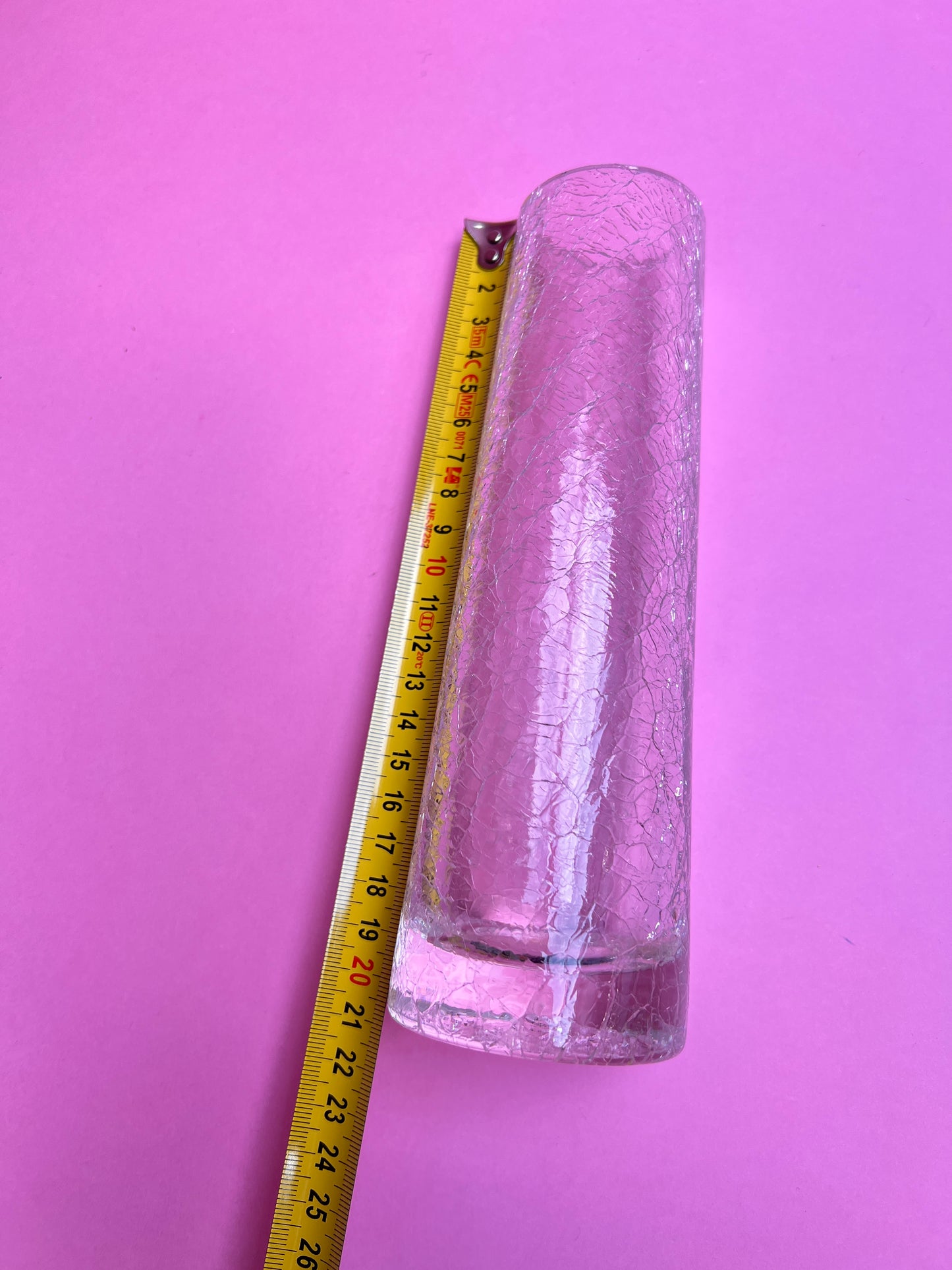 Vintage Craquelé Glasvase klar Crackle Glass Eisglas Zylinderform – 20 cm