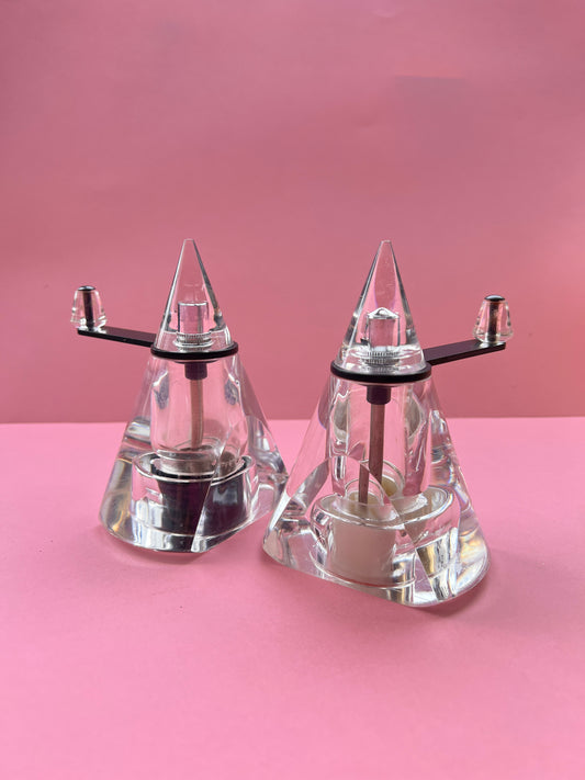 Vintage Zassenhaus Acryl Pyramide Salz- und Pfeffermühlen Streuer MCM Modernist Küche West Germany
