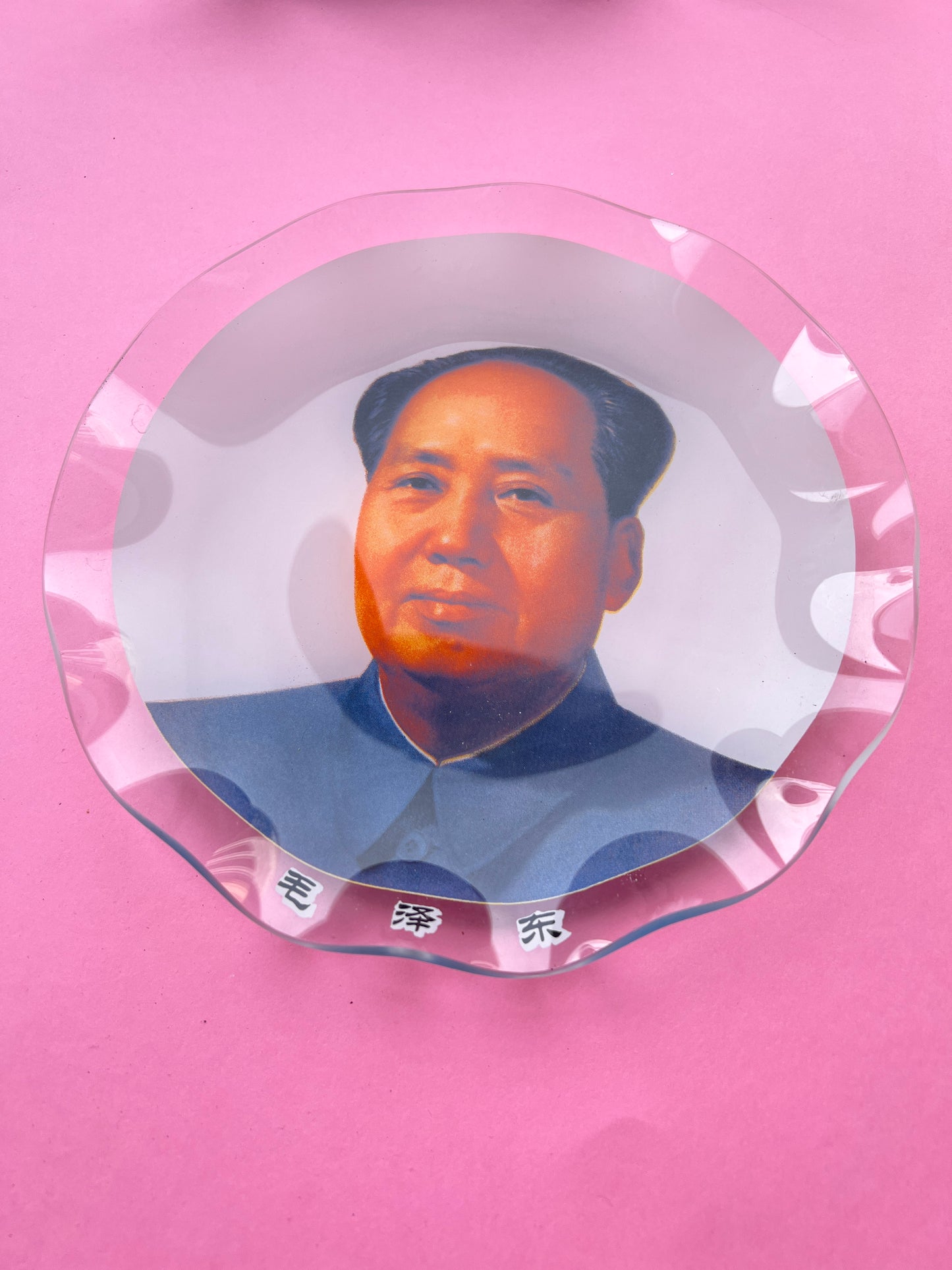 Vintage chinesische Revolution Dekoteller Sammelteller Glas Mao Zedong - kurioser Kitsch