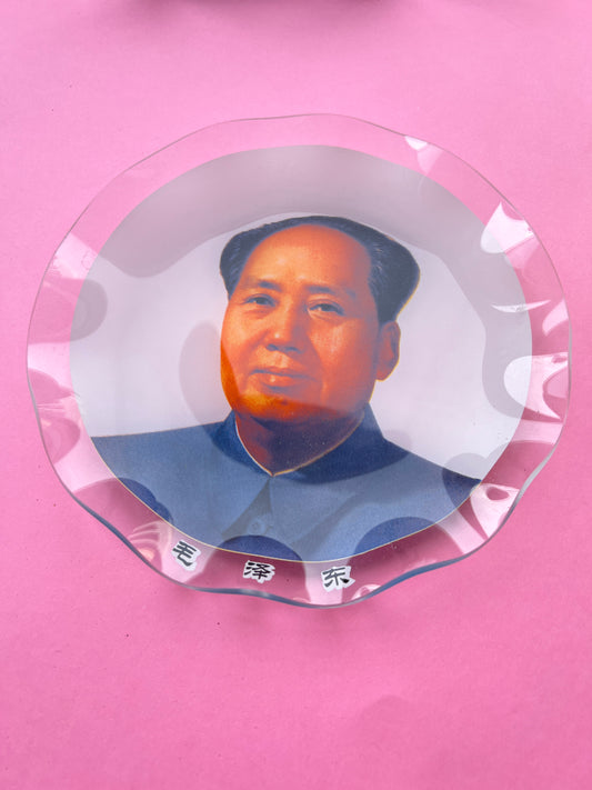 Vintage chinesische Revolution Dekoteller Sammelteller Glas Mao Zedong - kurioser Kitsch