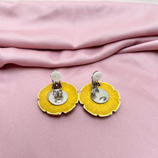 Vintage 90er Ohrclipse Resin Sonnenblume gelbe Blumen