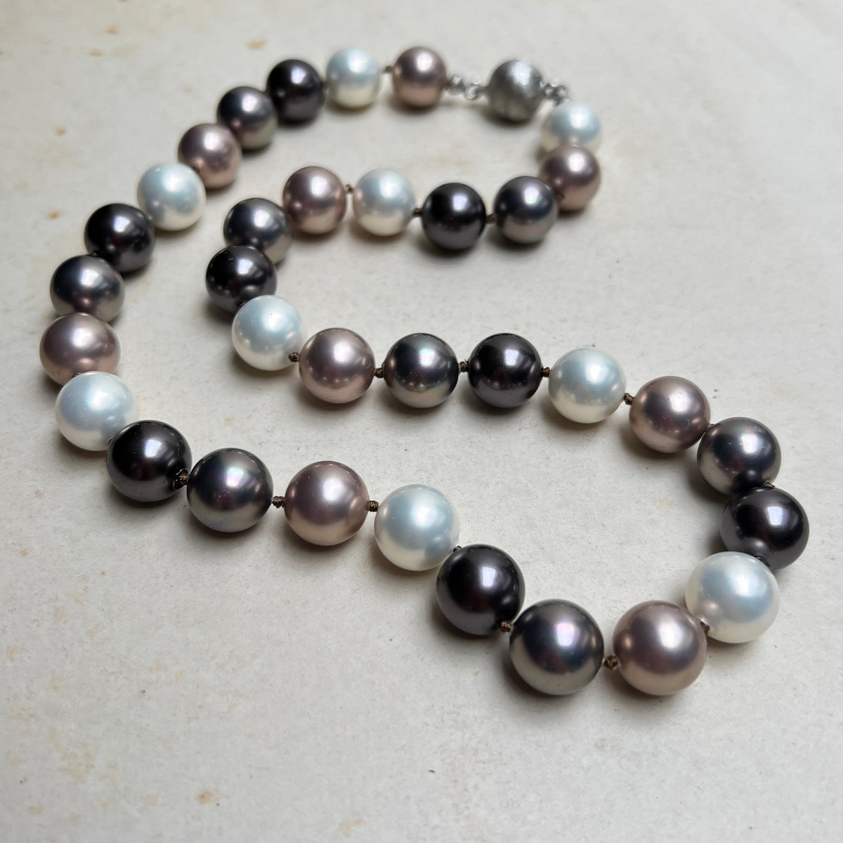 Vintage Mallorca Perlenkette Choker Bold Chunky Pearls 925er Silber Magnetverschluss