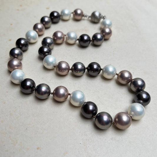 Vintage Mallorca Perlenkette Choker Bold Chunky Pearls 925er Silber Magnetverschluss