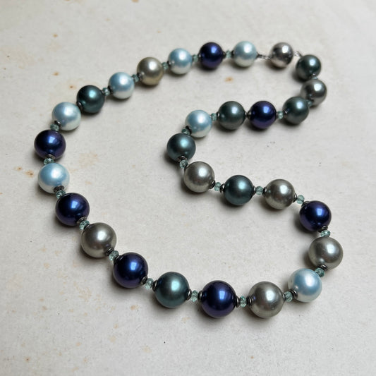 Vintage Mallorca Perlen Kette Collier Magnetverschluss 925er Silber Multicolor blau