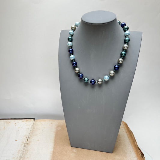 Vintage Mallorca Perlen Kette Collier Magnetverschluss 925er Silber Multicolor blau