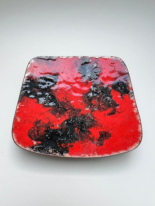 Vintage Fat Lava Kupfer Emaille Schale Rot Schwarz Modernist Quadratische Designschale
