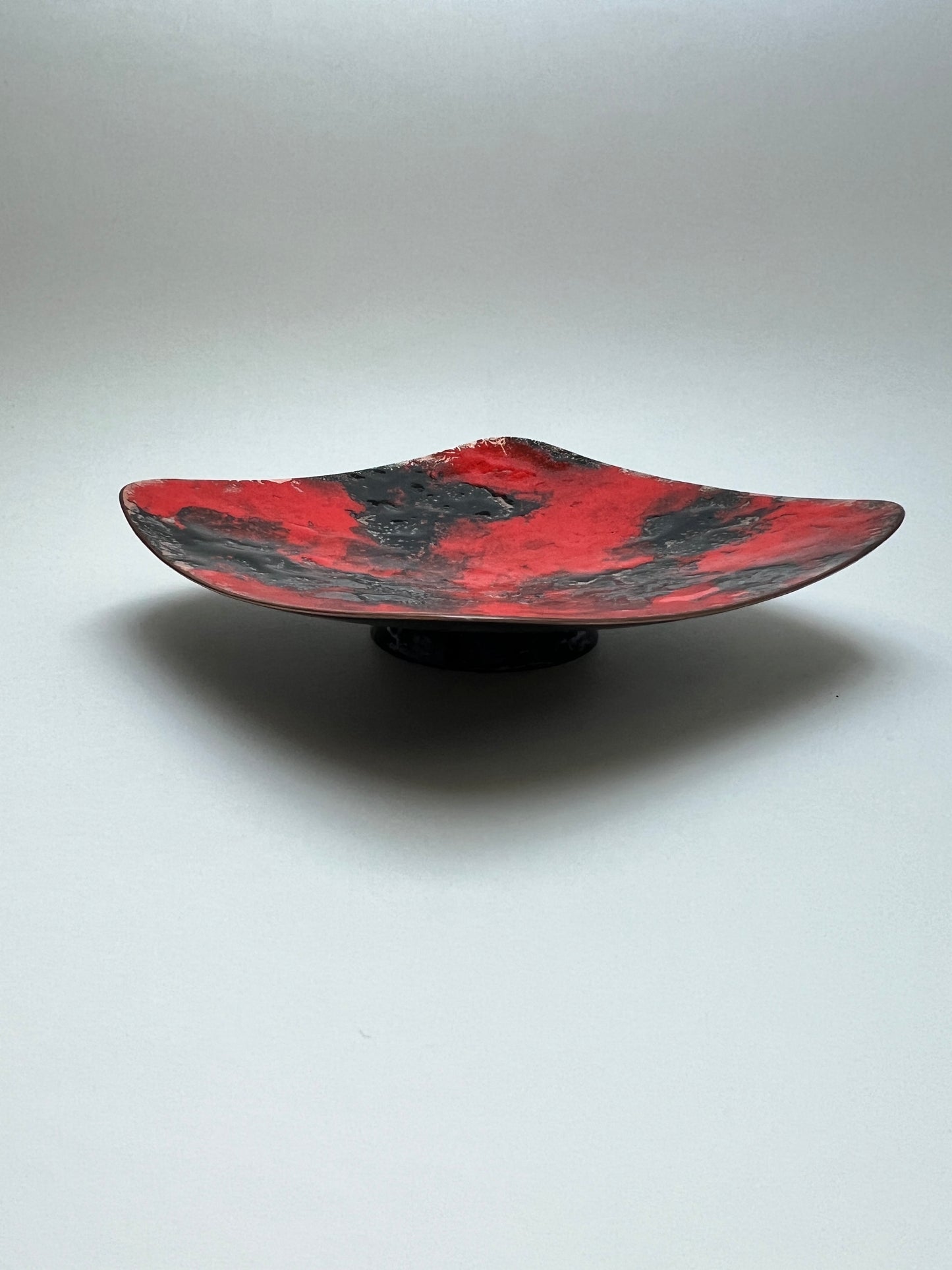 Vintage Fat Lava Kupfer Emaille Schale Rot Schwarz Modernist Quadratische Designschale