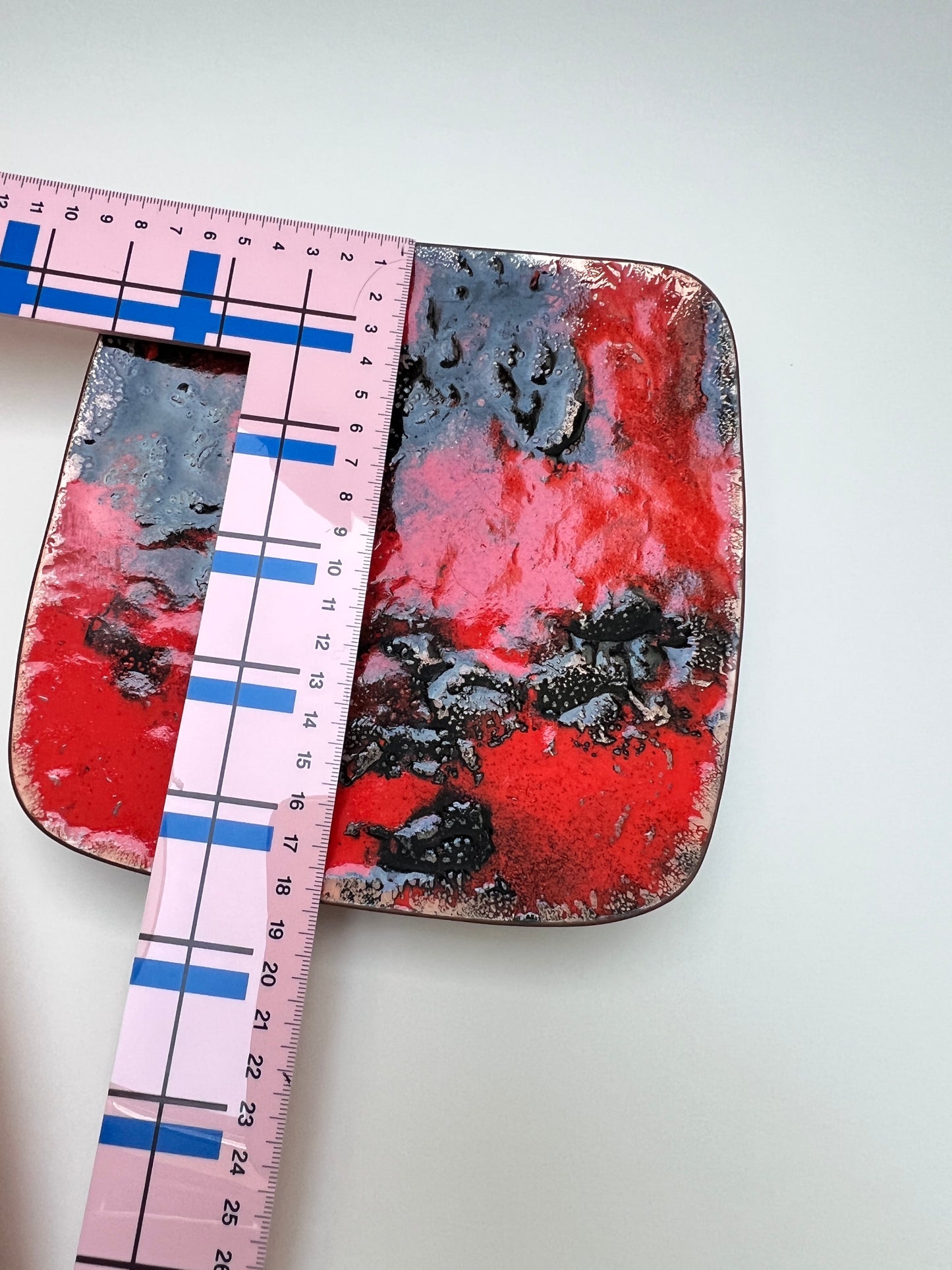 Vintage Fat Lava Kupfer Emaille Schale Rot Schwarz Modernist Quadratische Designschale