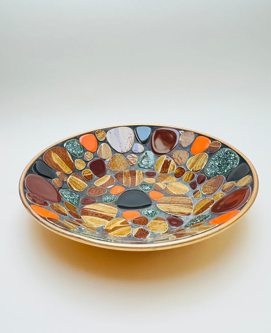 Vintage Mosaik Snack Schale Teller Styson Japan Dekoschale Mid Century Studio Boho Dekor MCM Kieselstein Gold